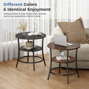 CONCETTA 2-Tier Small Round Side Table, Bedside Nightstand with Sturdy 70lbs Top Capacity, End Table for Living Room, Bed Room & Small Spaces