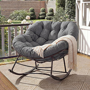 CONCETTA Heavy Duty Outdoor Rocking Chair with Cushion, Oversized Egg Lounge, 450 Lbs All-Weather Glider for Patio, Garden, Living Room