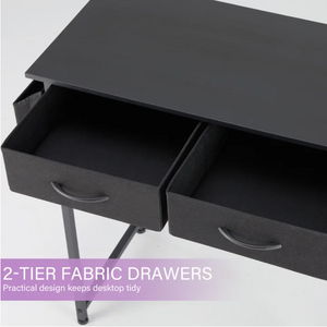 32/48 inch Small Desk with Fabric Drawers for Adult, Vanity Desk with Storage for Bedroom, Black