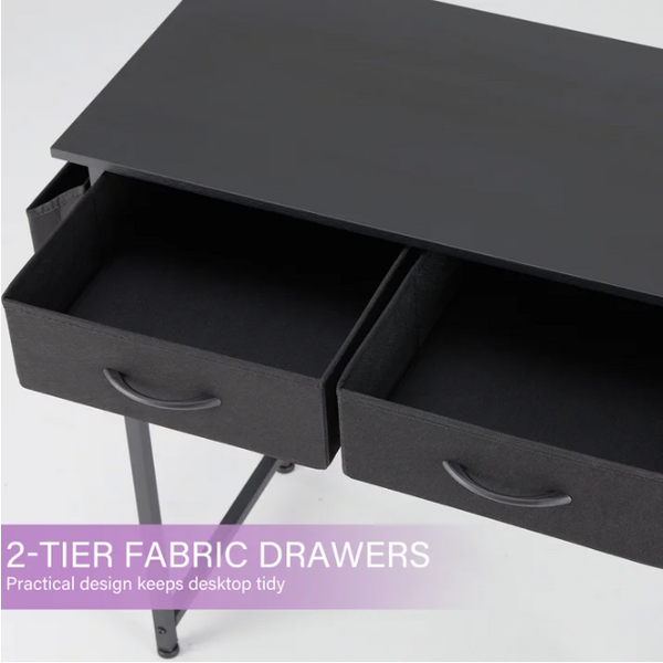 32/48 inch Small Desk with Fabric Drawers for Adult, Vanity Desk with Storage for Bedroom, Black