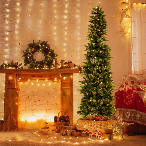 Artificial Full Christmas Tree, Flocked Snow Trees with Pine Cone Decoration, Includes Stand, Incandescent Lights & Foldable Base for Home, Office, Party