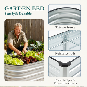 CONCETTA Galvanized Raised Garden Bed Kit with Safe Rubber Edging, Oval Metal Planter Box for Vegetables, Flowers, Herbs for Outdoor Gardening