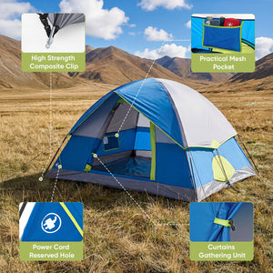 SHOUFTW 2-4 Person Waterproof Camping Tent with Rainfly, Easy Setup Dome Tent with Mesh Windows & Skylight Vent, Lightweight Portable Tent for Outdoor Camping, Hiking, Festivals & Backyard
