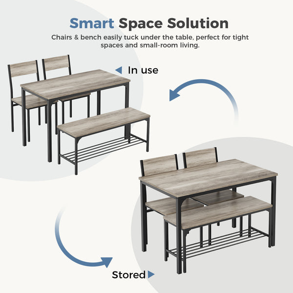 CONCETTA 3-Piece Dining Table Set with 1 Table,2 benches,Space-Saving Small Dining Set for 2–4 People for Apartment, Daily Meals & Bistro