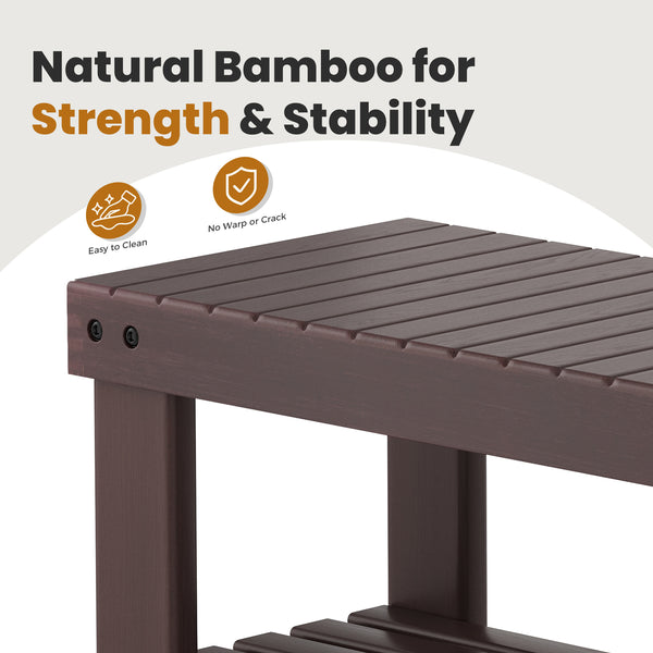 CONCETTA Bamboo Shoe Rack & Bench, 3-Tier 280 lb Capacity Storage Organizer for Entryway, Living Room, Balcony