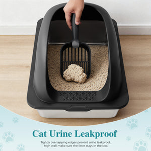 24in Stainless Steel Cat Litter Box with Lid, Large Cat Litter Box for Cats, High Wall Sides, Anti-Urine Leakage, Easy Cleaning, Scoop and Mat Included