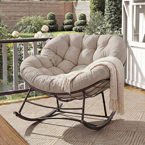 CONCETTA Heavy Duty Outdoor Rocking Chair with Cushion, Oversized Egg Lounge, 450 Lbs All-Weather Glider for Patio, Garden, Living Room