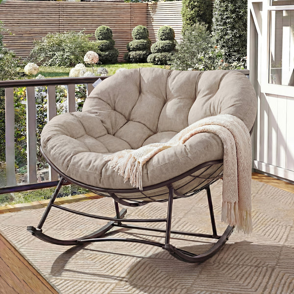CONCETTA Heavy Duty Outdoor Rocking Chair with Cushion, Oversized Egg Lounge, 450 Lbs All-Weather Glider for Patio, Garden, Living Room