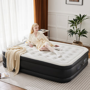 SHOUFTW  Air Mattress with Built-in Pump, Raised Inflatable Bed, Fast Self-Inflating, 600 lbs Capacity, Thickened Durable Airbed for Guests, Home, Camping Travel