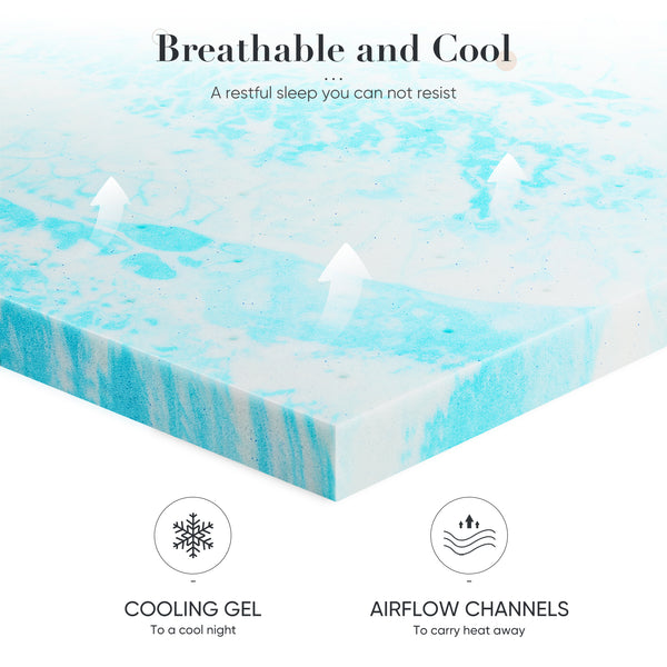 CONCETTA Memory Foam Mattress Topper with Cooling Gel, Pressure Relief for Back Pain, Comfort Bed Topper, CertiPUR-US Certified