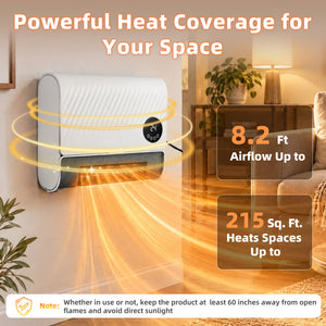 CONCETTA 1500W Wall-mount Electric Space Heater with 3 Mode 40-95°F Thermostat, 12H Timer, Child Lock, Low Noise for Bedrooms, Indoor