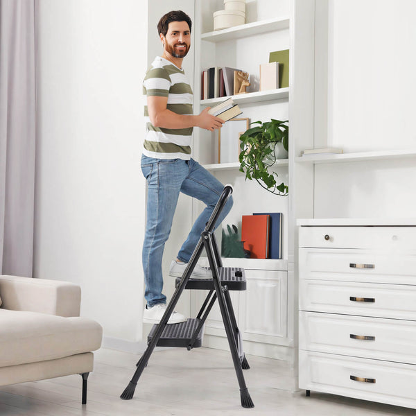 CONCETTA 2-step non-slip ladder, 800 lbs Capacity, Foldable, For use in the home and outdoors, picking up and dropping off items