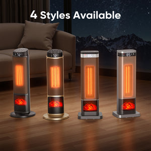 1500W Tower Space Heater with Fireplace Effect, Oscillating Electric Heater with Remote Control