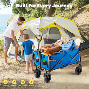 CONCETTA Foldable Utility Cart, Large Capacity Shopping Wagon Cart with Drink Holders for Outdoors