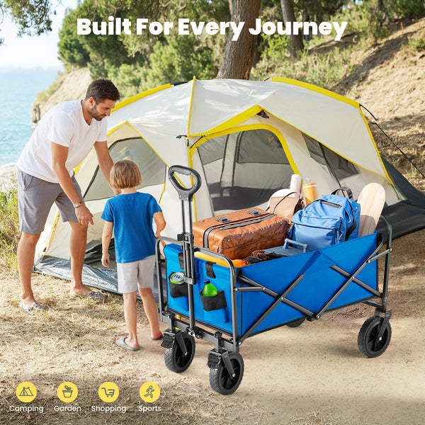 CONCETTA Foldable Utility Cart, Large Capacity Shopping Wagon Cart with Drink Holders for Outdoors