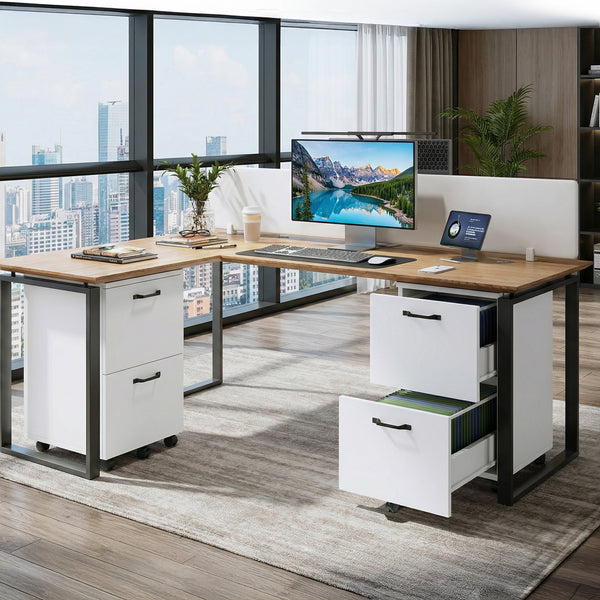 2-Drawer Rolling File Cabinet with Lockable Wheels, Printer Stand with Storage for Home Office