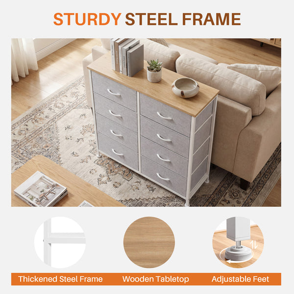 CONCETTA 8-Drawer Fabric Dresser, Storage Organizer Cabinet for Living Room, Bedroom, Office