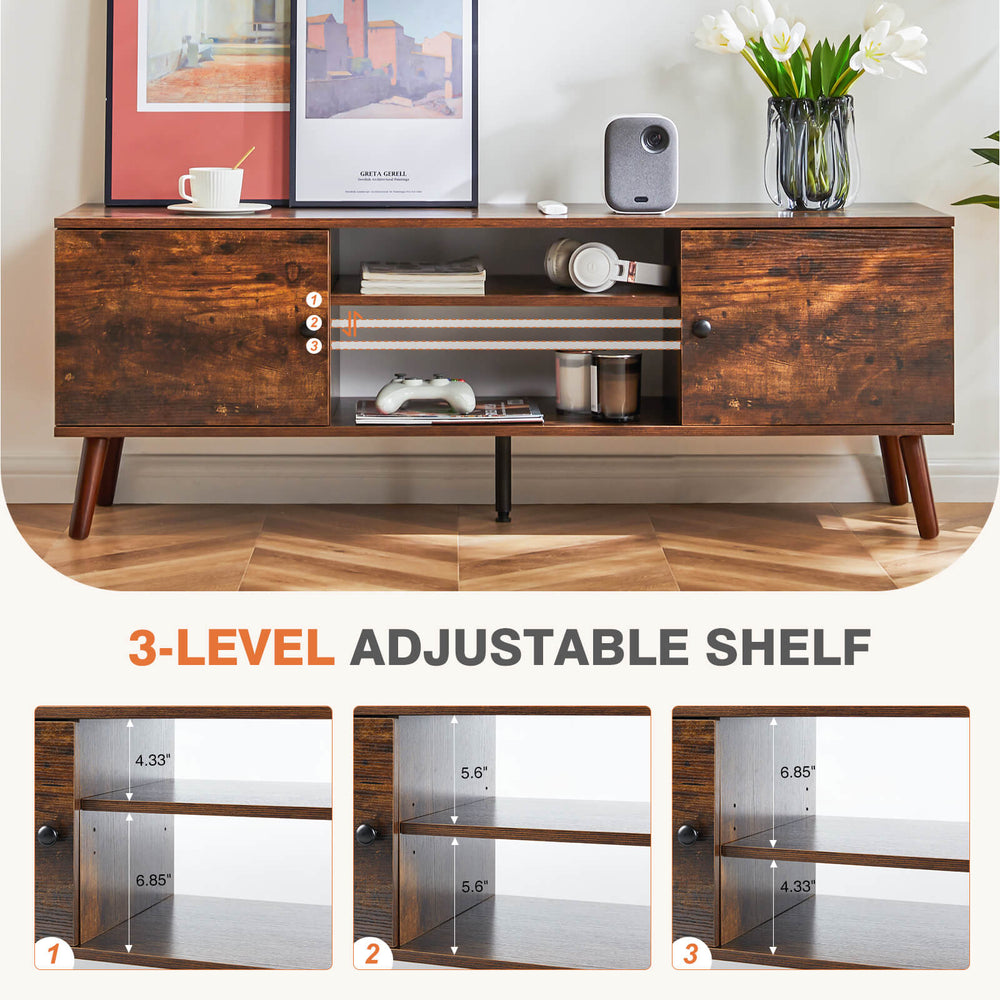 JOINSUN Wooden TV stand - for TVs up to 60 inches with adjustable shelves with double storage cabinets for living room, bedroom, patio