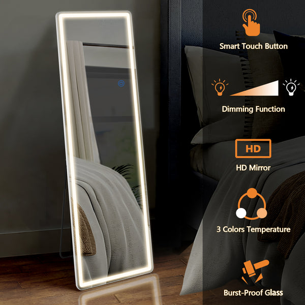 CONCETTA Full Length Mirror with LED Lights, 64"x21" Lighted Floor Standing Mirror with Stand