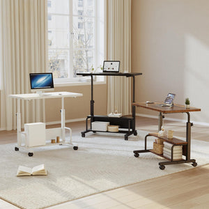 CONCETTA 31.5'' Adjustable Height Rolling Computer Desk with Storage Shelves, Portable Mobile Desk for Small Spaces Home Office
