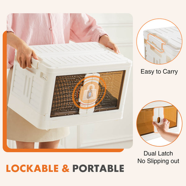 CONCETTA Stackable Plastic Storage Bins with Lids -Foldable Storage Boxes with Doors & Wheels, Portable and Lockable Organizer Boxes for Living Room, Bedroom