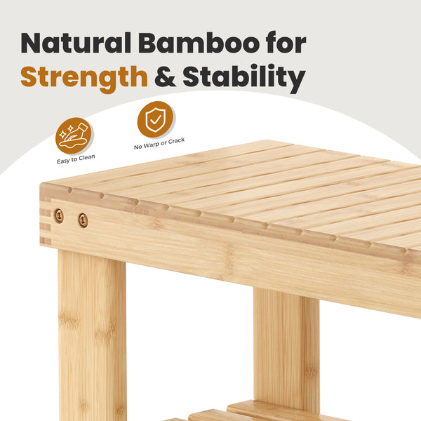 CONCETTA Bamboo Shoe Rack & Bench, 3-Tier 280 lb Capacity Storage Organizer for Entryway, Living Room, Balcony
