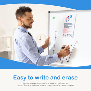 Magnetic Dry Erase Board - 36x24in, Dual Mount, Removable Pen Tray, Silver Frame, White