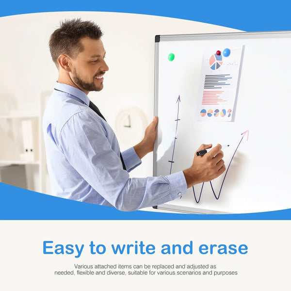 Magnetic Dry Erase Board - 36x24in, Dual Mount, Removable Pen Tray, Silver Frame, White