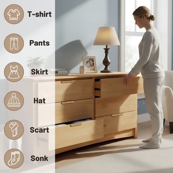 CONCETTA 6-Drawer Double Dresser for Bedroom, Wide Chest of Drawers, Bedroom Storage Furniture,Wood