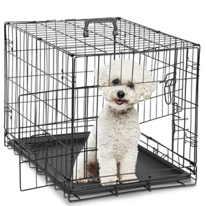 JOINSUN Dog Crate-24/30/36/42/48 inch, Double Door Dog Cage with Divider Panel and Plastic Leak-Proof Pan Tray, foldable, easy to carry, suitable for indoor, outdoor, travel use