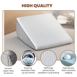 Wedge Pillow for Sleeping, Memory Foam Body Pillow for Acid Reflux, Neck & Back Pain Relief, Post-Surgery Recovery & Snoring Reduction, 12Inch