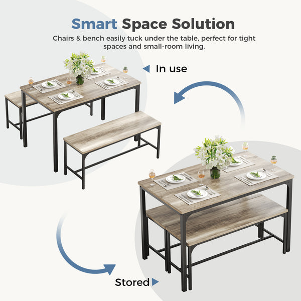 CONCETTA 3-Piece Dining Table Set with 1 Table,2 benches,Space-Saving Small Dining Set for 2–4 People for Apartment, Daily Meals & Bistro