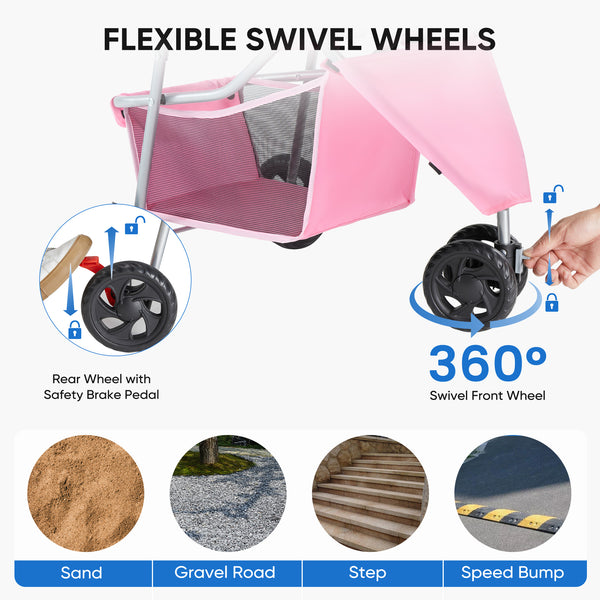 CONCETTA 3-Wheel Foldable and Waterproof Pet Stroller - Jogger Stroller for Small and Medium Dogs and Cats with Cup Holder and Removable Liner