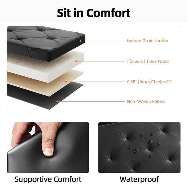 30" Storage Ottoman – Foldable Faux Leather Stool with Storage, 660 lb Capacity, for Bedroom, Living Room, Entryway, Black