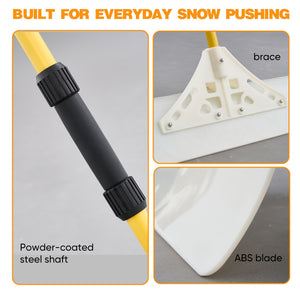 CONCETTA 30"/36" Snow Pusher, Wide Snow Plow Shovel with Non-Stick Poly Blade, Reinforced Metal Handle, Heavy-Duty Winter Removal Tool for Driveways & Sidewalks, White
