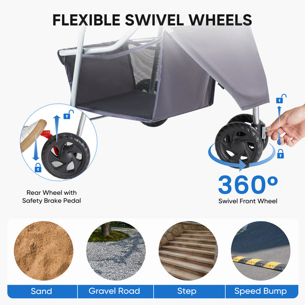 CONCETTA 3-Wheel Foldable and Waterproof Pet Stroller - Jogger Stroller for Small and Medium Dogs and Cats with Cup Holder and Removable Liner