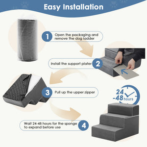SHOUFTW Round Edge Pet Stairs Ramp, High-Density Foam Dog Cat Steps, Non-Slip Indoor Ladder for Couch, High Beds, Car, Gray
