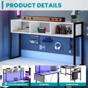 67 inch Reversible L-Shaped Desk with LED Lights, Power Outlets, Drawer, Keyboard Tray & Hutch