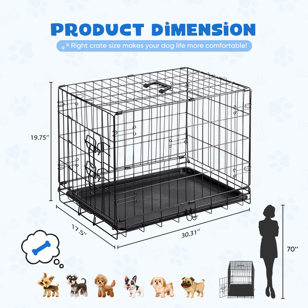 JOINSUN Single-Door Folding Dog Crate, Portable Small Cage with Leak-Proof Pan Tray, Black