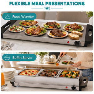SHOUFTW Stainless Steel Electric Warming Tray, Buffet Server with Adjustable Temperature Control, Food Warmer for Parties, Holidays & Catering.