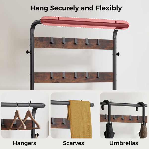 CONCETTA 4-in-1 Coat Rack Hall Tree with Shoe Bench, Shoe Storage, Removable Hooks, Hanging Rod, 13.3 x 28.3 x 72.1 Inches