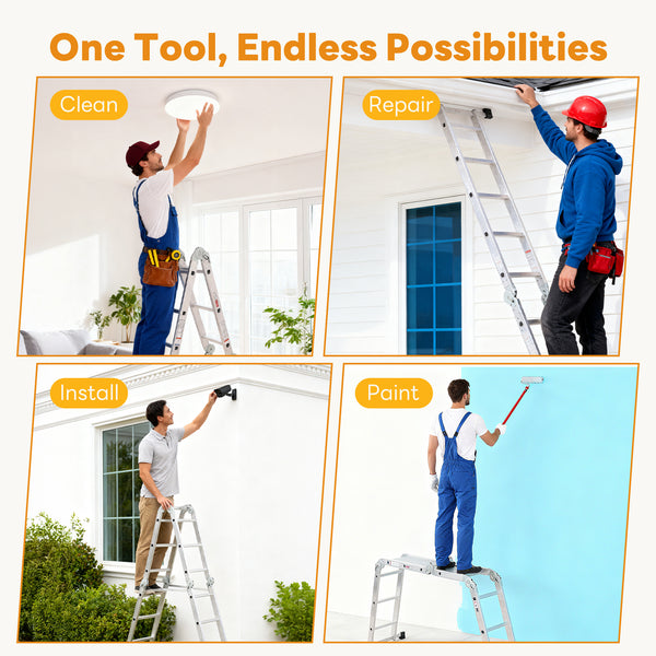 Multi-Functional Folding Telescopic Ladder - Made Of Aluminum Alloy, With Anti-Slip Design And Safety Lock System, Supports Up To 330 Lbs, Suitable For Home, Outdoor, Or Workshop,Silver
