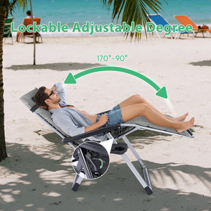 CONCETTA Padded Zero Gravity Chair, Lounge Chair with Removable Cushion and Trays,Folding deck chair patio chair, Lawn Lounger, Gray