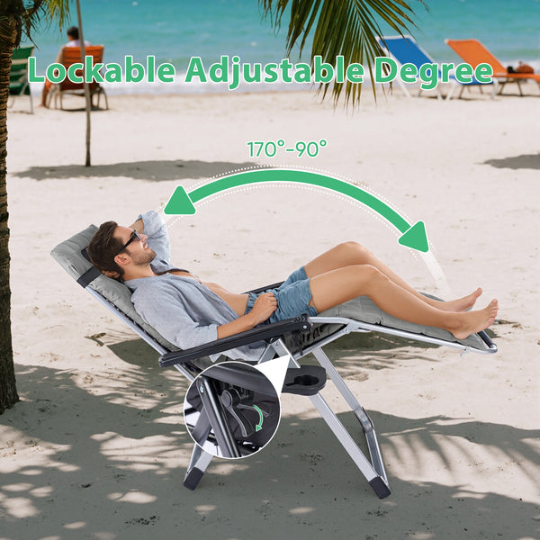 CONCETTA Padded Zero Gravity Chair, Lounge Chair with Removable Cushion and Trays,Folding deck chair patio chair, Lawn Lounger, Gray