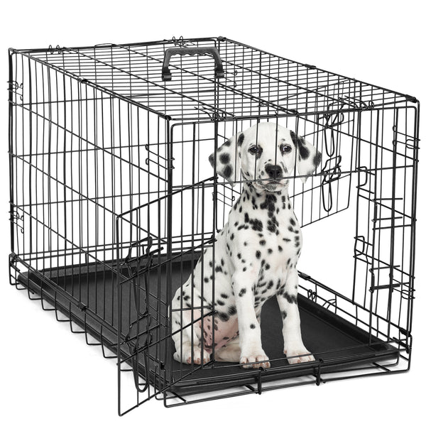 JOINSUN Dog Crate-24/30/36/42/48 inch, Double Door Dog Cage with Divider Panel and Plastic Leak-Proof Pan Tray, foldable, easy to carry, suitable for indoor, outdoor, travel use
