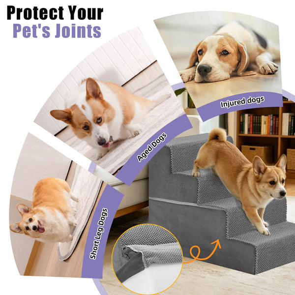 CONCETTA Pet Stairs Ramp, High-Density Foam Dog Cat Steps, Non-Slip Indoor Ladder for Couch, High Beds, Sofa, Gray
