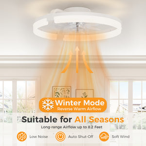 SHOUFTW Ceiling Fan, Caged Ceiling Fans with Lights, Farmhouse Low Profile Fandelier with Remote, Flush Mount for Bedroom, Living Room, Kitchen, 6 Wind Speeds