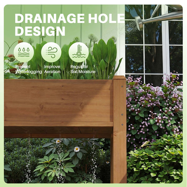 CONCETTA Wooden Raised Garden Bed - Elevated Planter Box with Drainage & Liner for Backyard/Patio/Balcony