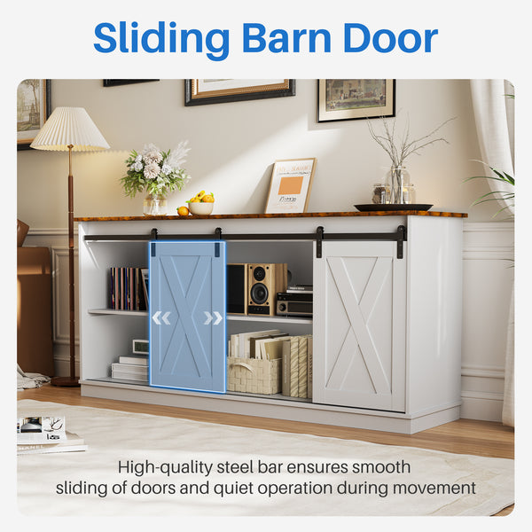 CONCETTA TV Stand, Storage Function, Mid-sized Farmhouse Style, Movable Sliding Door, Rust