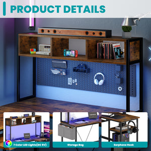 67" Reversible L-Shaped Desk with LED Lights, Power Outlets, Drawer, Keyboard Tray & Hutch